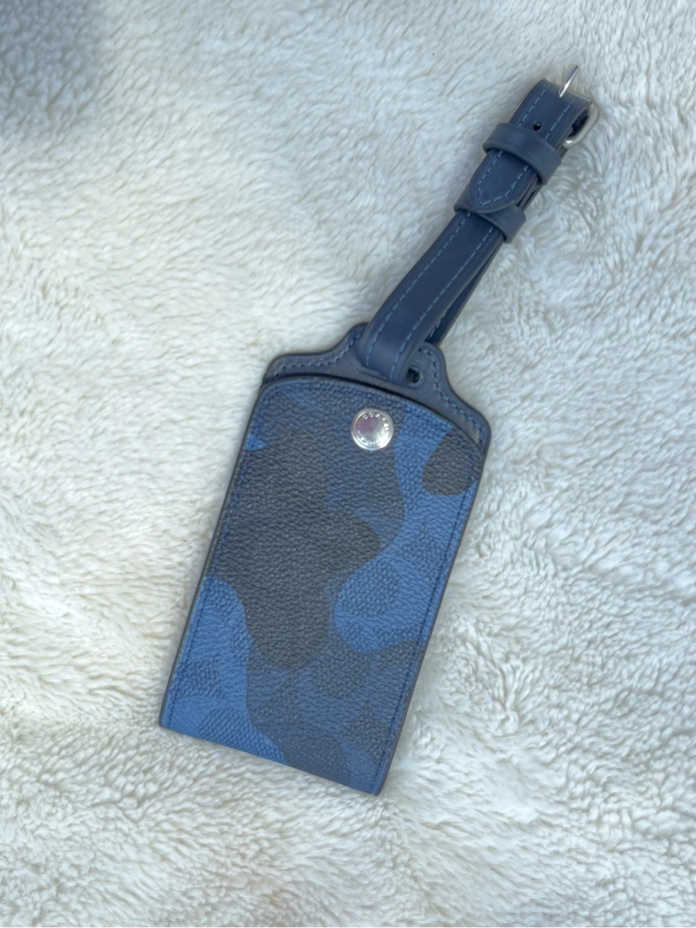 NWT Coach Blue & Black Camo Leather Luggage Tag
